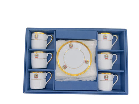 YAMASEEN 24CT Gold Plated Cup and Saucer Set 6pcs 100ml with UAE Logo, Fine Porcelain, White - Al Kabayel Discount CentreYAMASEEN 24CT Gold Plated Cup and Saucer Set 6pcs 100ml with UAE Logo, Fine Porcelain, WhiteTea SetsYAMASEENAl Kabayel Discount Centre