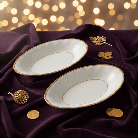 Yamatsu White Porcelain Pickle Dish with Golden Rim — 7 Inch | Premium Serving Dish - Al Kabayel Discount CentreYamatsu White Porcelain Pickle Dish with Golden Rim — 7 Inch | Premium Serving DishBowlsYAMATSUAl Kabayel Discount Centre