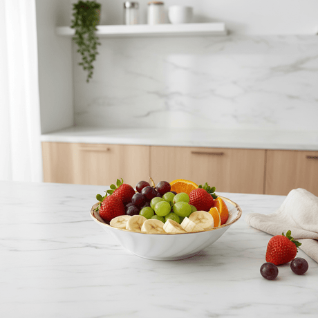 Yamatsu White Porcelain Shell Bowl with Golden Rim — 5 Inch | Premium Serving Bowl - Al Kabayel Discount CentreYamatsu White Porcelain Shell Bowl with Golden Rim — 5 Inch | Premium Serving BowlBowlsYAMATSUAl Kabayel Discount Centre