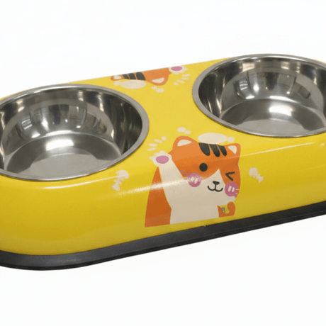 Yellow Double Stainless Steel Pet Feeding Bowl Set - 35×20cm - Al Kabayel Discount CentreYellow Double Stainless Steel Pet Feeding Bowl Set - 35×20cmPet SuppliesAKDCAl Kabayel Discount Centre