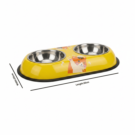 Yellow Double Stainless Steel Pet Feeding Bowl Set - 35×20cm - Al Kabayel Discount CentreYellow Double Stainless Steel Pet Feeding Bowl Set - 35×20cmPet SuppliesAKDCAl Kabayel Discount Centre