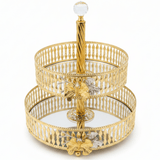 Yilsa Round 2 - Tier Glass Fruit Stand with Gold Metal Frame – Stylish Dessert & Fruit Serving Tray for Home Décor – 20 × 25 × 30 cm - Al Kabayel Discount CentreYilsa Round 2 - Tier Glass Fruit Stand with Gold Metal Frame – Stylish Dessert & Fruit Serving Tray for Home Décor – 20 × 25 × 30 cmServing TraysYILSAAl Kabayel Discount Centre