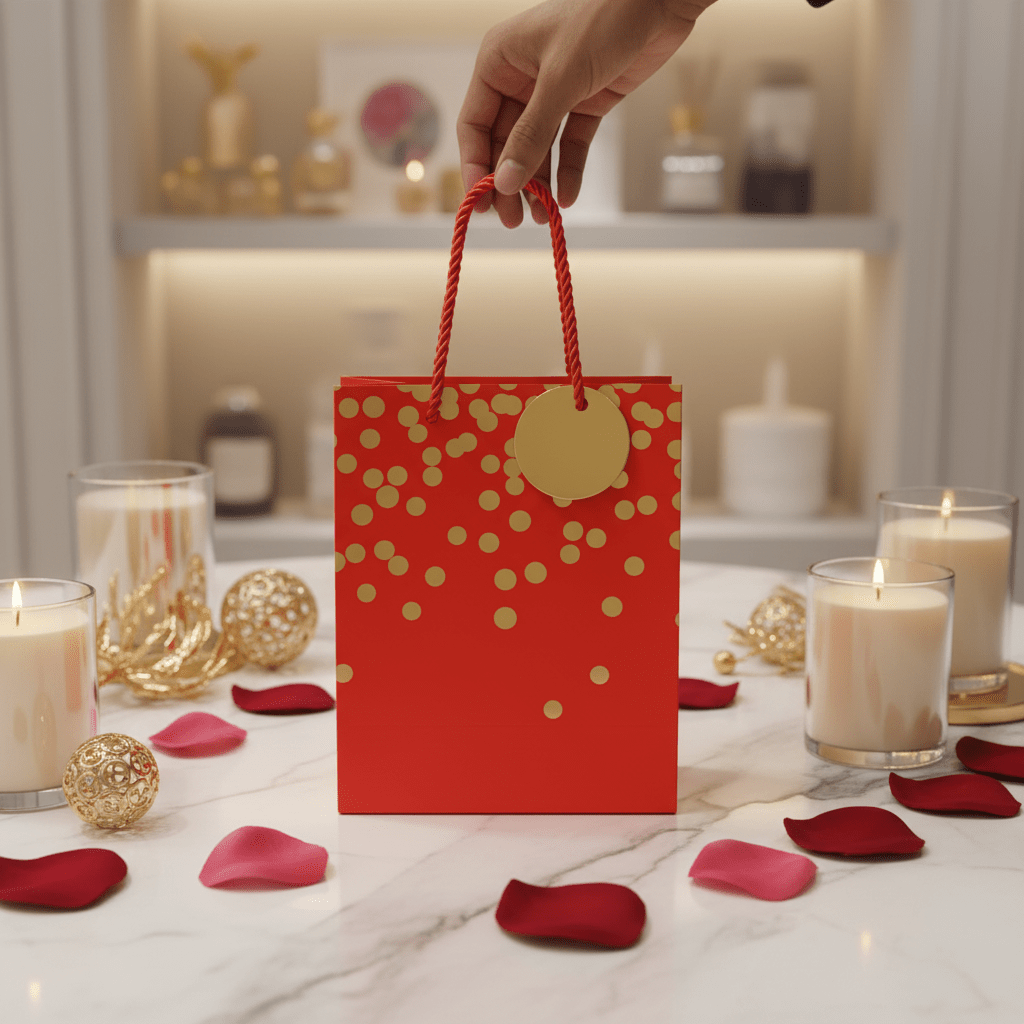 Yina Red & Gold Polka Dot Paper Gift Bag with Twisted Rope Handles & Tag | 23×18cm | - Al Kabayel Discount CentreYina Red & Gold Polka Dot Paper Gift Bag with Twisted Rope Handles & Tag | 23×18cm |Packing & Wrapping SuppliesYINAAl Kabayel Discount Centre