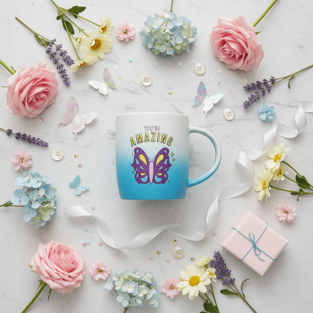You're Amazing Blue & White Ombre Ceramic Mug with Butterfly Design — 350ml - Al Kabayel Discount CentreYou're Amazing Blue & White Ombre Ceramic Mug with Butterfly Design — 350mlMugsAKDCAl Kabayel Discount Centre