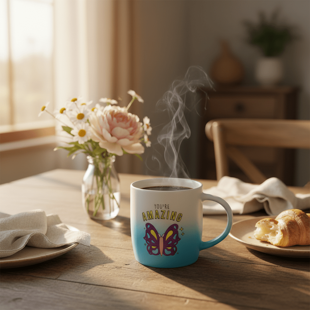 You're Amazing Blue & White Ombre Ceramic Mug with Butterfly Design — 350ml - Al Kabayel Discount CentreYou're Amazing Blue & White Ombre Ceramic Mug with Butterfly Design — 350mlMugsAKDCAl Kabayel Discount Centre