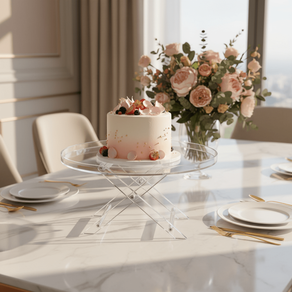 Yuniverse Acrylic Cake Tray with Stand | 30×18cm | Crystal Clear Serving Display - Al Kabayel Discount CentreYuniverse Acrylic Cake Tray with Stand | 30×18cm | Crystal Clear Serving DisplayServing TraysYUNIVERSEAl Kabayel Discount Centre