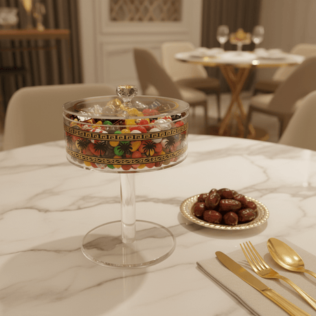 Yuniverse Acrylic Footed Candy Bowl with Lid Palm Tree Design | 20×25 cm | Crystal Lid - Al Kabayel Discount CentreYuniverse Acrylic Footed Candy Bowl with Lid Palm Tree Design | 20×25 cm | Crystal LidJars & Food SaversAKDCAl Kabayel Discount Centre