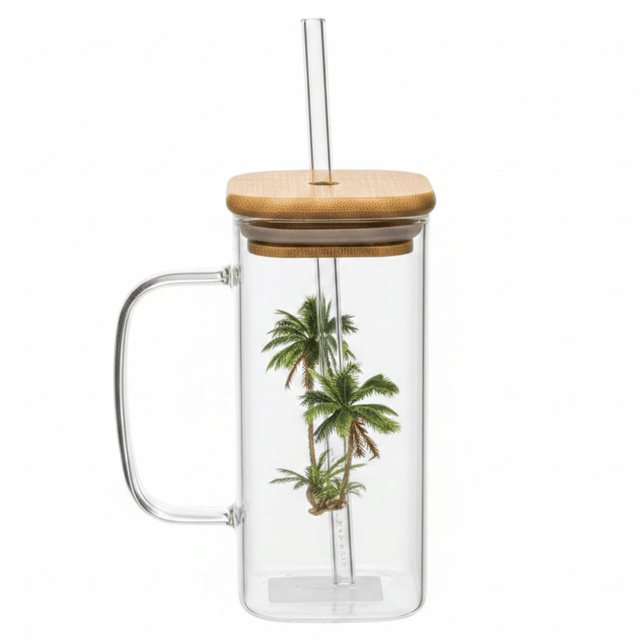 Yuniverse Clear Glass Mug with Straw & Natural Bamboo Lid – 360 ml - Al Kabayel Discount CentreYuniverse Clear Glass Mug with Straw & Natural Bamboo Lid – 360 mlWater BottlesYUNIVERSEAl Kabayel Discount Centre