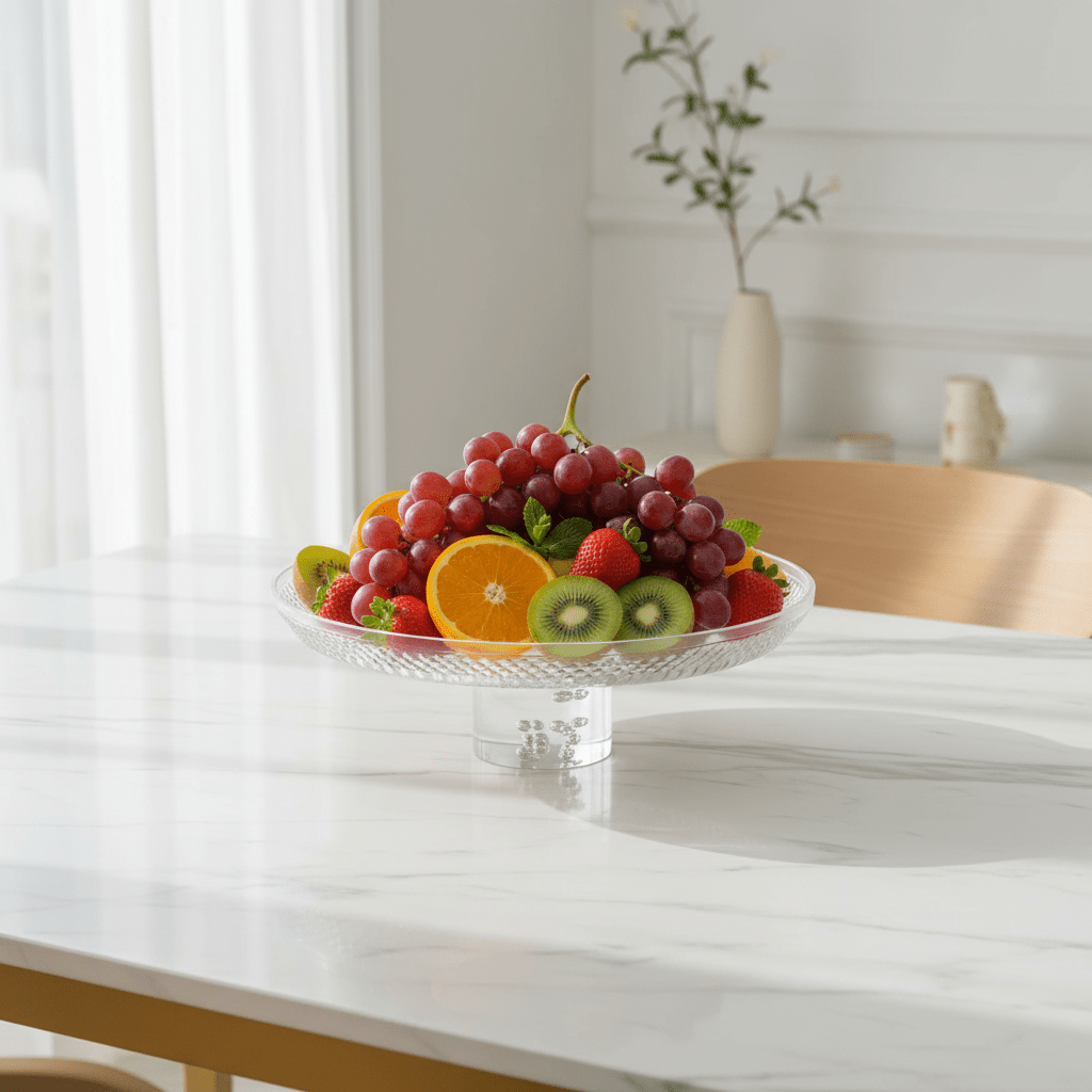 Yuniverse Crystal - Cut Acrylic Footed Fruit Plate | 30 × 9 cm | Elegant Pedestal Serving Stand - Al Kabayel Discount CentreYuniverse Crystal - Cut Acrylic Footed Fruit Plate | 30 × 9 cm | Elegant Pedestal Serving StandServing TraysYUNIVERSEAl Kabayel Discount Centre