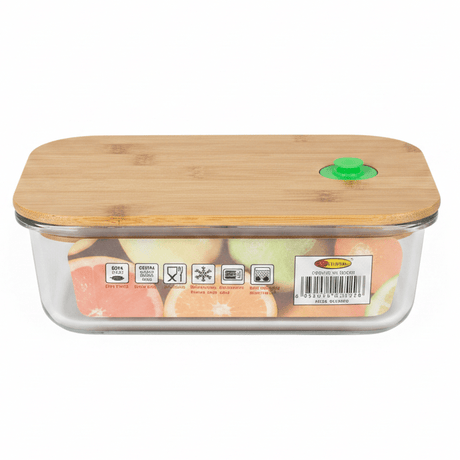 Yuniverse Large Rectangular Glass Storage Container with Bamboo Lid – Elegant and Sustainable – 20 × 14.5 cm - Al Kabayel Discount CentreYuniverse Large Rectangular Glass Storage Container with Bamboo Lid – Elegant and Sustainable – 20 × 14.5 cmFood ContainersYUNIVERSEAl Kabayel Discount Centre