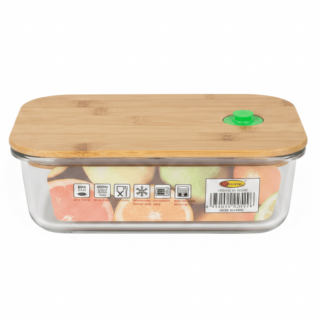 Yuniverse Large Rectangular Glass Storage Container with Bamboo Lid – Elegant and Sustainable – 20 × 14.5 cm - Al Kabayel Discount CentreYuniverse Large Rectangular Glass Storage Container with Bamboo Lid – Elegant and Sustainable – 20 × 14.5 cmFood ContainersYUNIVERSEAl Kabayel Discount Centre