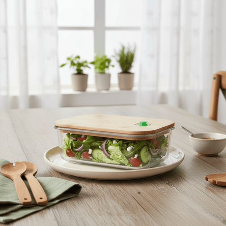Yuniverse Large Rectangular Glass Storage Container with Bamboo Lid – Elegant and Sustainable – 20 × 14.5 cm - Al Kabayel Discount CentreYuniverse Large Rectangular Glass Storage Container with Bamboo Lid – Elegant and Sustainable – 20 × 14.5 cmFood ContainersYUNIVERSEAl Kabayel Discount Centre