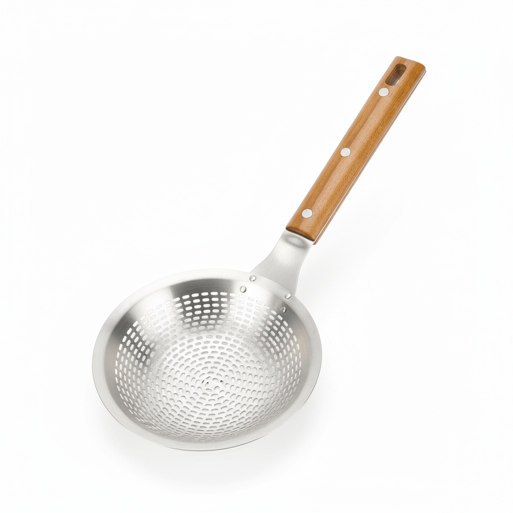 Yuniverse Large Stainless Steel Colander with Wooden Handle – 20cm Head | 44cm Long - Al Kabayel Discount CentreYuniverse Large Stainless Steel Colander with Wooden Handle – 20cm Head | 44cm LongKitchen Utensils & GadgetsYUNIVERSEAl Kabayel Discount Centre