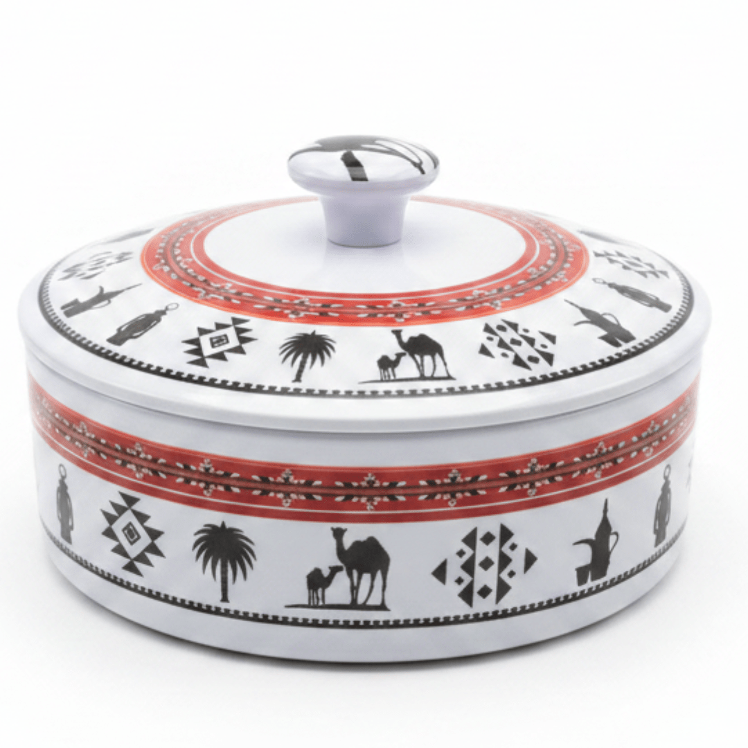 Yuniverse Melamine Round Dates Bowl with Lid | Arabian Heritage Camel & Palm Tree Design | 18×6 cm - Al Kabayel Discount CentreYuniverse Melamine Round Dates Bowl with Lid | Arabian Heritage Camel & Palm Tree Design | 18×6 cmJars & Food SaversYUNIVERSEAl Kabayel Discount Centre