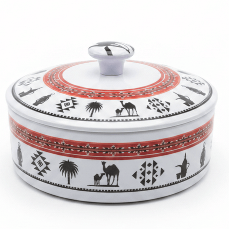 Yuniverse Melamine Round Dates Bowl with Lid | Arabian Heritage Camel & Palm Tree Design | 18×6 cm - Al Kabayel Discount CentreYuniverse Melamine Round Dates Bowl with Lid | Arabian Heritage Camel & Palm Tree Design | 18×6 cmJars & Food SaversYUNIVERSEAl Kabayel Discount Centre