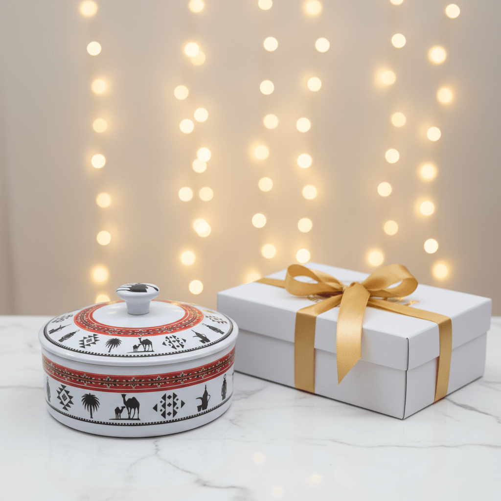 Yuniverse Melamine Round Dates Bowl with Lid | Arabian Heritage Camel & Palm Tree Design | 18×6 cm - Al Kabayel Discount CentreYuniverse Melamine Round Dates Bowl with Lid | Arabian Heritage Camel & Palm Tree Design | 18×6 cmJars & Food SaversYUNIVERSEAl Kabayel Discount Centre