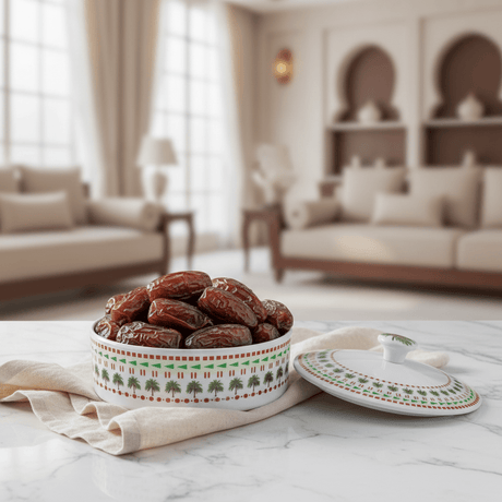 Yuniverse Melamine Round Dates Bowl with Lid | Palm Tree Design | 18×6 cm - Al Kabayel Discount CentreYuniverse Melamine Round Dates Bowl with Lid | Palm Tree Design | 18×6 cmJars & Food SaversYUNIVERSEAl Kabayel Discount Centre