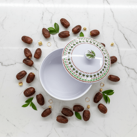 Yuniverse Melamine Round Dates Bowl with Lid | Palm Tree Design | 18×6 cm - Al Kabayel Discount CentreYuniverse Melamine Round Dates Bowl with Lid | Palm Tree Design | 18×6 cmJars & Food SaversYUNIVERSEAl Kabayel Discount Centre