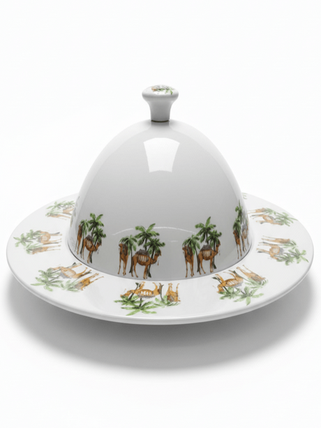 Yuniverse Melamine Serving Tray with Dome Lid – 32 cm White with Camel and Palm Tree Design - Al Kabayel Discount CentreYuniverse Melamine Serving Tray with Dome Lid – 32 cm White with Camel and Palm Tree DesignServing TraysYUNIVERSEAl Kabayel Discount Centre