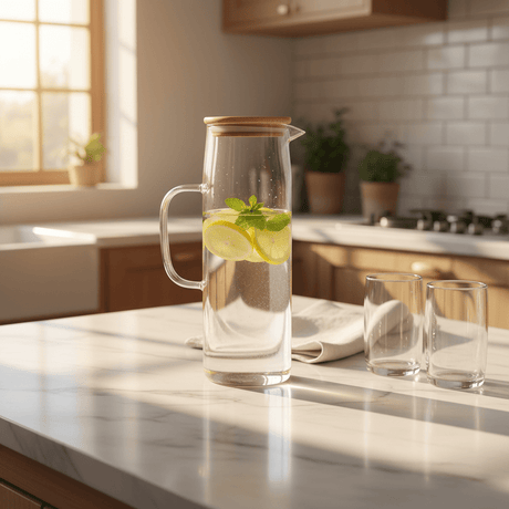 Yuniverse Modern Clear Glass Water Jug with Natural Wooden Lid – Minimalist Beverage Server (1.5 L) - Al Kabayel Discount CentreYuniverse Modern Clear Glass Water Jug with Natural Wooden Lid – Minimalist Beverage Server (1.5 L)JugsYUNIVERSEAl Kabayel Discount Centre