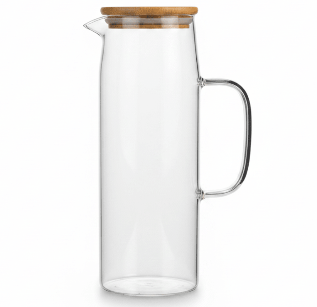 Yuniverse Modern Clear Glass Water Jug with Natural Wooden Lid – Minimalist Beverage Server (1.5 L) - Al Kabayel Discount CentreYuniverse Modern Clear Glass Water Jug with Natural Wooden Lid – Minimalist Beverage Server (1.5 L)JugsYUNIVERSEAl Kabayel Discount Centre
