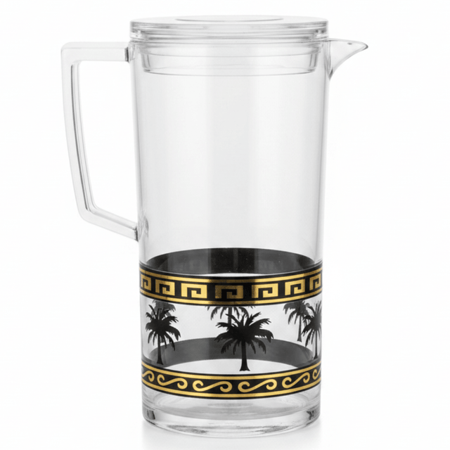 Yuniverse Palm Oasis Designer Clear Acrylic Beverage Jug with Black Palm Tree Tropical Print – 2 Litre - Al Kabayel Discount CentreYuniverse Palm Oasis Designer Clear Acrylic Beverage Jug with Black Palm Tree Tropical Print – 2 LitreJugsYUNIVERSEAl Kabayel Discount Centre