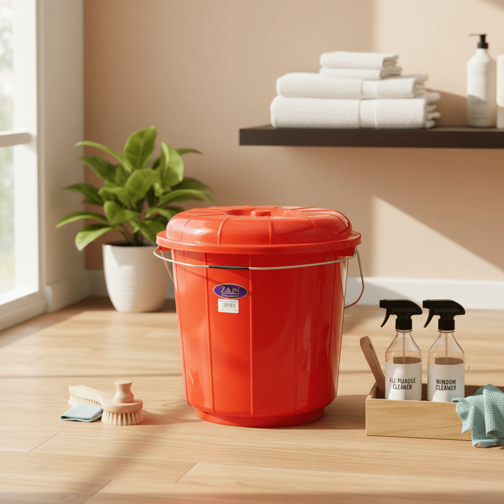 Zain Plastic Bucket with Lid – 20L – Red – Strong Utility Bucket for Cleaning, Storage & Household Use - Al Kabayel Discount CentreZain Plastic Bucket with Lid – 20L – Red – Strong Utility Bucket for Cleaning, Storage & Household UseOrganizers & AccessoriesZAINAl Kabayel Discount Centre