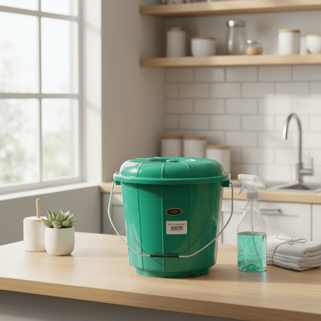 Zain Plastic Bucket with Lid – 5L – Green – Durable Storage Bucket for Water, Cleaning & Washing - Al Kabayel Discount CentreZain Plastic Bucket with Lid – 5L – Green – Durable Storage Bucket for Water, Cleaning & WashingOrganizers & AccessoriesZAINAl Kabayel Discount Centre