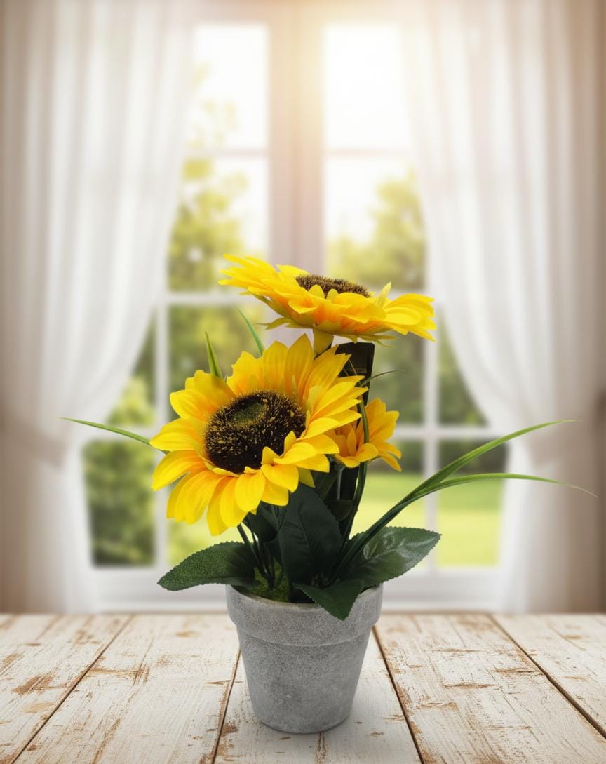 Zeem Artificial Sunflower - Realistic Bloom with Pot, Bright and Cheerful for Sunny Vibes Indoors, 33 cm," - Plastic sunflower with detailed petals and center, evoking sunny fields. - Al Kabayel Discount CentreZeem Artificial Sunflower - Realistic Bloom with Pot, Bright and Cheerful for Sunny Vibes Indoors, 33 cm," - Plastic sunflower with detailed petals and center, evoking sunny fields.Artificial FloraZEEMAl Kabayel Discount Centre