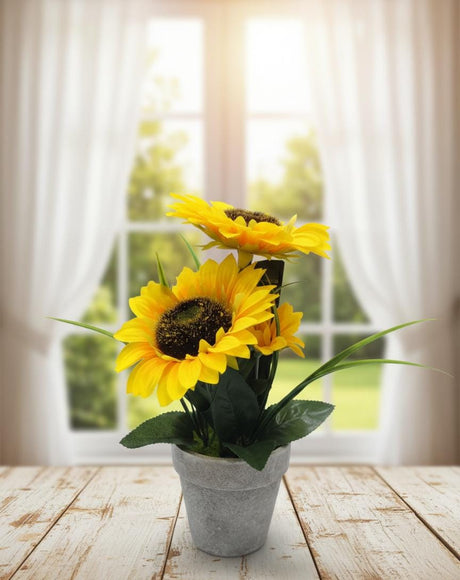 Zeem Artificial Sunflower - Realistic Bloom with Pot, Bright and Cheerful for Sunny Vibes Indoors, 33 cm," - Plastic sunflower with detailed petals and center, evoking sunny fields. - Al Kabayel Discount CentreZeem Artificial Sunflower - Realistic Bloom with Pot, Bright and Cheerful for Sunny Vibes Indoors, 33 cm," - Plastic sunflower with detailed petals and center, evoking sunny fields.Artificial FloraZEEMAl Kabayel Discount Centre
