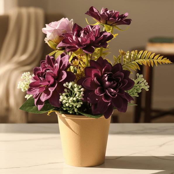 Zeem Artificial Violet Flower Plant with Brown Paper Pot – 28 × 9 cm Stylish Home & Office Table Décor - Al Kabayel Discount CentreZeem Artificial Violet Flower Plant with Brown Paper Pot – 28 × 9 cm Stylish Home & Office Table DécorArtificial FloraZEEMAl Kabayel Discount Centre