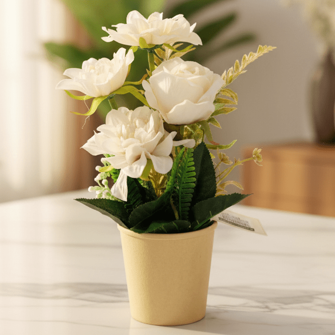 Zeem Artificial White Floral Plant with Brown Paper Pot – 28 × 9 cm Minimalist Indoor Decorative Accent - Al Kabayel Discount CentreZeem Artificial White Floral Plant with Brown Paper Pot – 28 × 9 cm Minimalist Indoor Decorative AccentArtificial FloraZEEMAl Kabayel Discount Centre
