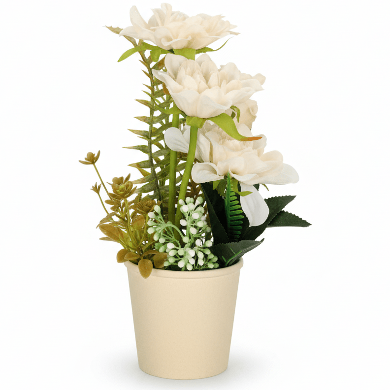 Zeem Artificial White Floral Plant with Brown Paper Pot – 28 × 9 cm Minimalist Indoor Decorative Accent - Al Kabayel Discount CentreZeem Artificial White Floral Plant with Brown Paper Pot – 28 × 9 cm Minimalist Indoor Decorative AccentArtificial FloraZEEMAl Kabayel Discount Centre