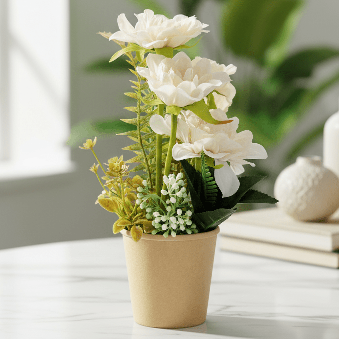 Zeem Artificial White Floral Plant with Brown Paper Pot – 28 × 9 cm Minimalist Indoor Decorative Accent - Al Kabayel Discount CentreZeem Artificial White Floral Plant with Brown Paper Pot – 28 × 9 cm Minimalist Indoor Decorative AccentArtificial FloraZEEMAl Kabayel Discount Centre