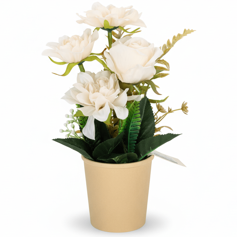 Zeem Artificial White Floral Plant with Brown Paper Pot – 28 × 9 cm Minimalist Indoor Decorative Accent - Al Kabayel Discount CentreZeem Artificial White Floral Plant with Brown Paper Pot – 28 × 9 cm Minimalist Indoor Decorative AccentArtificial FloraZEEMAl Kabayel Discount Centre