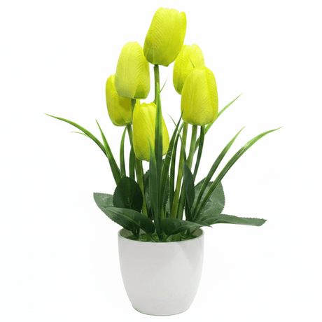 Zeem Artificial Yellow & Green Tulip Flower Arrangement in White Plastic Vase — 33cm - Al Kabayel Discount CentreZeem Artificial Yellow & Green Tulip Flower Arrangement in White Plastic Vase — 33cmArtificial FloraZEEMAl Kabayel Discount Centre