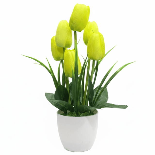 Zeem Artificial Yellow & Green Tulip Flower Arrangement in White Plastic Vase — 33cm - Al Kabayel Discount CentreZeem Artificial Yellow & Green Tulip Flower Arrangement in White Plastic Vase — 33cmArtificial FloraZEEMAl Kabayel Discount Centre