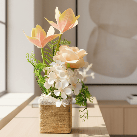 Zeem Decorative Artificial Orange Flower Plant with Brown Cardboard Pot – 30 × 8 cm Vibrant Tabletop Home Decoration - Al Kabayel Discount CentreZeem Decorative Artificial Orange Flower Plant with Brown Cardboard Pot – 30 × 8 cm Vibrant Tabletop Home DecorationArtificial FloraZEEMAl Kabayel Discount Centre