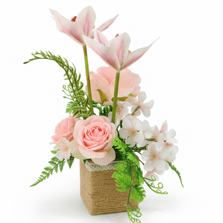 Zeem Decorative Artificial Pink Flower Plant with Brown Cardboard Pot – 30 × 8 cm Elegant Indoor Table & Shelf Accent - Al Kabayel Discount CentreZeem Decorative Artificial Pink Flower Plant with Brown Cardboard Pot – 30 × 8 cm Elegant Indoor Table & Shelf AccentArtificial FloraZEEMAl Kabayel Discount Centre