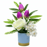 Zeem Purple & White Artificial Flower Plant — Blue Ribbed Vase | 30cm | Premium Home Décor - Al Kabayel Discount CentreZeem Purple & White Artificial Flower Plant — Blue Ribbed Vase | 30cm | Premium Home DécorArtificial FloraZEEMAl Kabayel Discount Centre