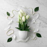 Zeem White & Green Artificial Tulip Bouquet | White Plastic Vase | 33cm - Al Kabayel Discount CentreZeem White & Green Artificial Tulip Bouquet | White Plastic Vase | 33cmArtificial FloraZEEMAl Kabayel Discount Centre