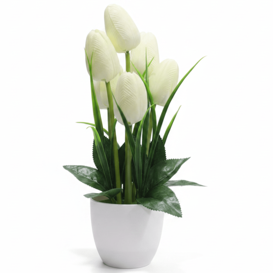Zeem White & Green Artificial Tulip Bouquet | White Plastic Vase | 33cm - Al Kabayel Discount CentreZeem White & Green Artificial Tulip Bouquet | White Plastic Vase | 33cmArtificial FloraZEEMAl Kabayel Discount Centre
