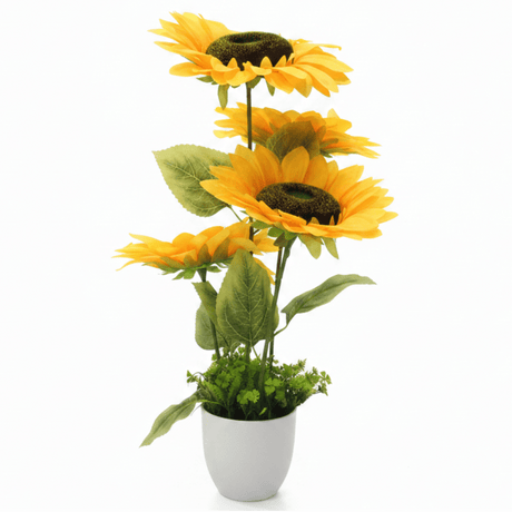 Zeem Yellow Artificial Sunflower Plant | 3 - Head Arrangement | 68cm | Elegant White Pot - Al Kabayel Discount CentreZeem Yellow Artificial Sunflower Plant | 3 - Head Arrangement | 68cm | Elegant White PotArtificial FloraZEEMAl Kabayel Discount Centre