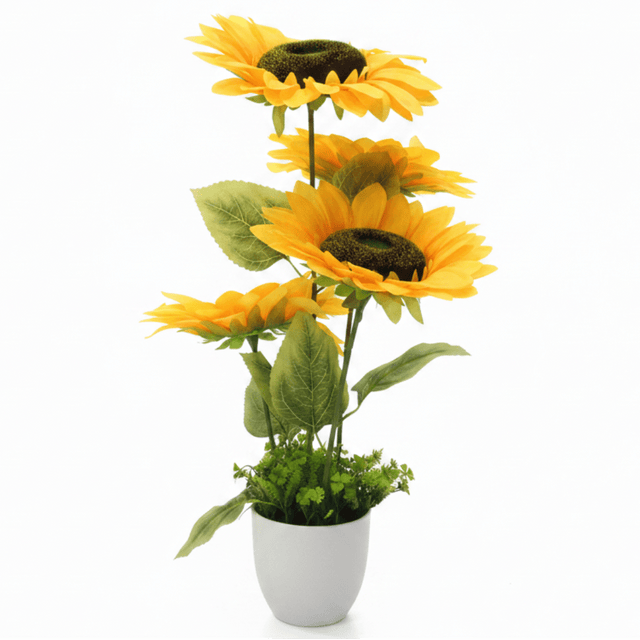 Zeem Yellow Artificial Sunflower Plant | 3 - Head Arrangement | 68cm | Elegant White Pot - Al Kabayel Discount CentreZeem Yellow Artificial Sunflower Plant | 3 - Head Arrangement | 68cm | Elegant White PotArtificial FloraZEEMAl Kabayel Discount Centre