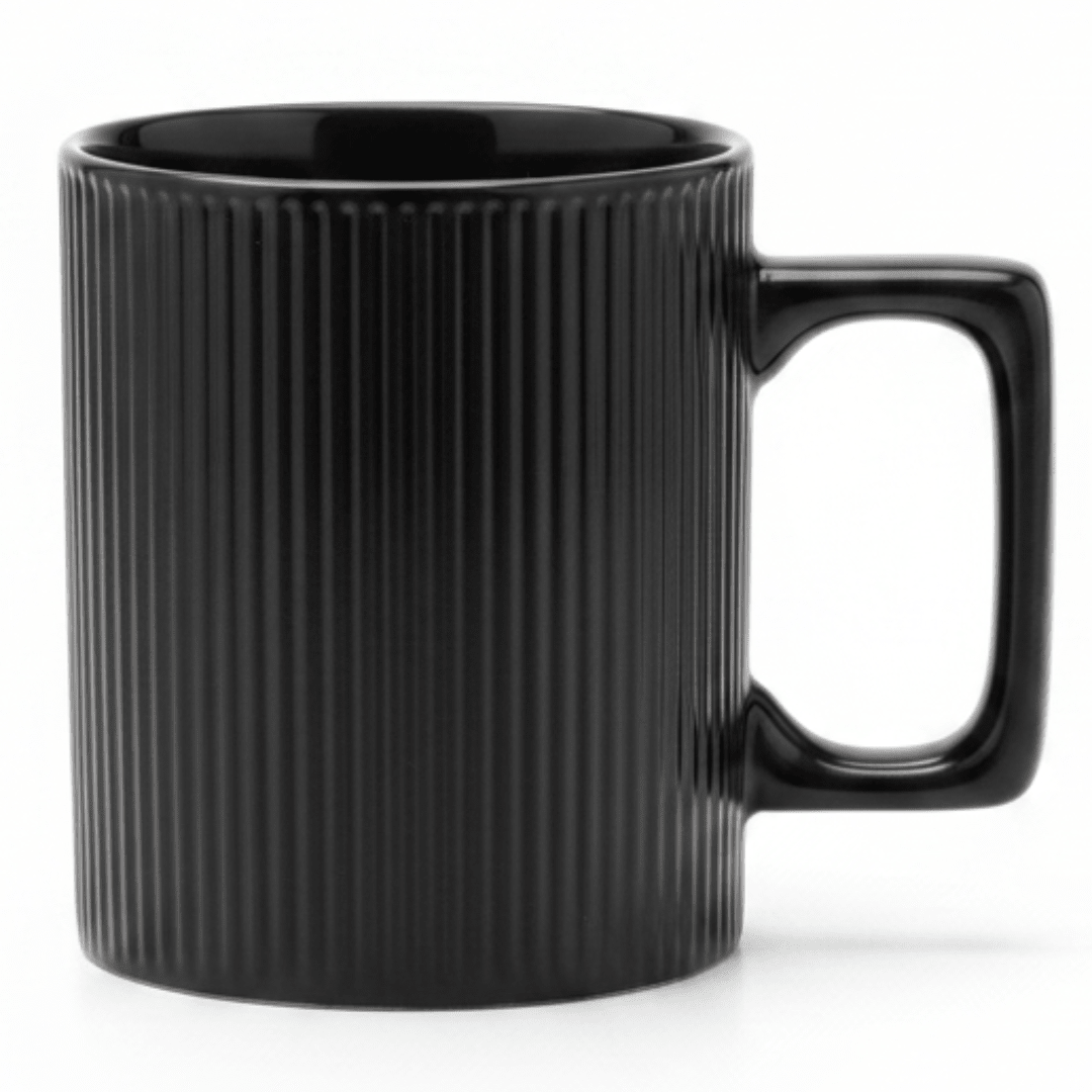 Zeo Black Ribbed Ceramic Coffee Mug | 385ml - Al Kabayel Discount CentreZeo Black Ribbed Ceramic Coffee Mug | 385mlMugsZEOAl Kabayel Discount Centre