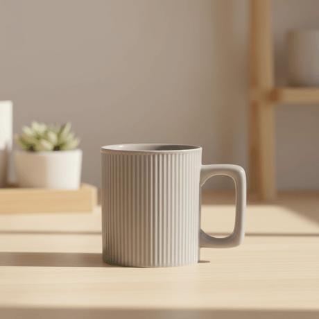 Zeo Ribbed Grey Ceramic Coffee Mug — 385ml | Modern Minimalist Design - Al Kabayel Discount CentreZeo Ribbed Grey Ceramic Coffee Mug — 385ml | Modern Minimalist DesignMugsZEOAl Kabayel Discount Centre