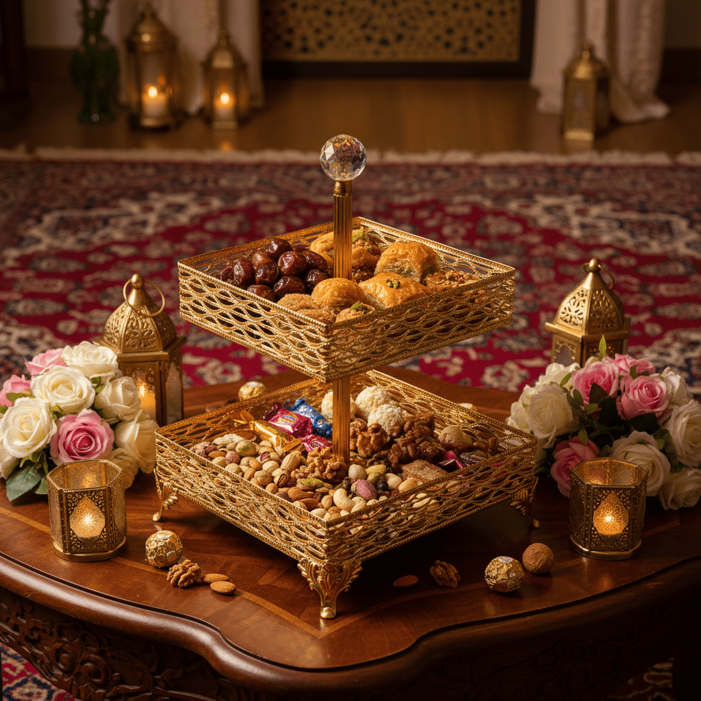 Zeyve 2 - Tier Square Glass Fruit Stand with Gold Metal Frame – Elegant Serving Tray for Fruits, Desserts & Pastries – 14 × 18 × 30 cm - Al Kabayel Discount CentreZeyve 2 - Tier Square Glass Fruit Stand with Gold Metal Frame – Elegant Serving Tray for Fruits, Desserts & Pastries – 14 × 18 × 30 cmServing TraysZEYVEAl Kabayel Discount Centre