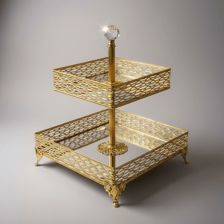Zeyve Large 2 - Tier Square Glass Fruit Display Stand with Gold Finish – Premium Serving Solution for Parties & Gatherings – 18 × 25 × 30 cm - Al Kabayel Discount CentreZeyve Large 2 - Tier Square Glass Fruit Display Stand with Gold Finish – Premium Serving Solution for Parties & Gatherings – 18 × 25 × 30 cmServing TraysZEYVEAl Kabayel Discount Centre