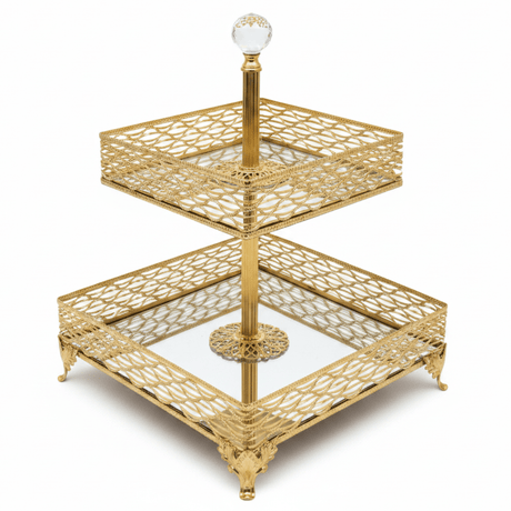 Zeyve Large 2 - Tier Square Glass Fruit Display Stand with Gold Finish – Premium Serving Solution for Parties & Gatherings – 18 × 25 × 30 cm - Al Kabayel Discount CentreZeyve Large 2 - Tier Square Glass Fruit Display Stand with Gold Finish – Premium Serving Solution for Parties & Gatherings – 18 × 25 × 30 cmServing TraysZEYVEAl Kabayel Discount Centre