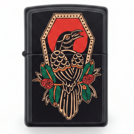 Zippo Black Flip Top Refillable Metal Lighter Crow Tattoo Style Artwork 6×4 cm - Al Kabayel Discount CentreZippo Black Flip Top Refillable Metal Lighter Crow Tattoo Style Artwork 6×4 cmLightersZIPPOAl Kabayel Discount Centre
